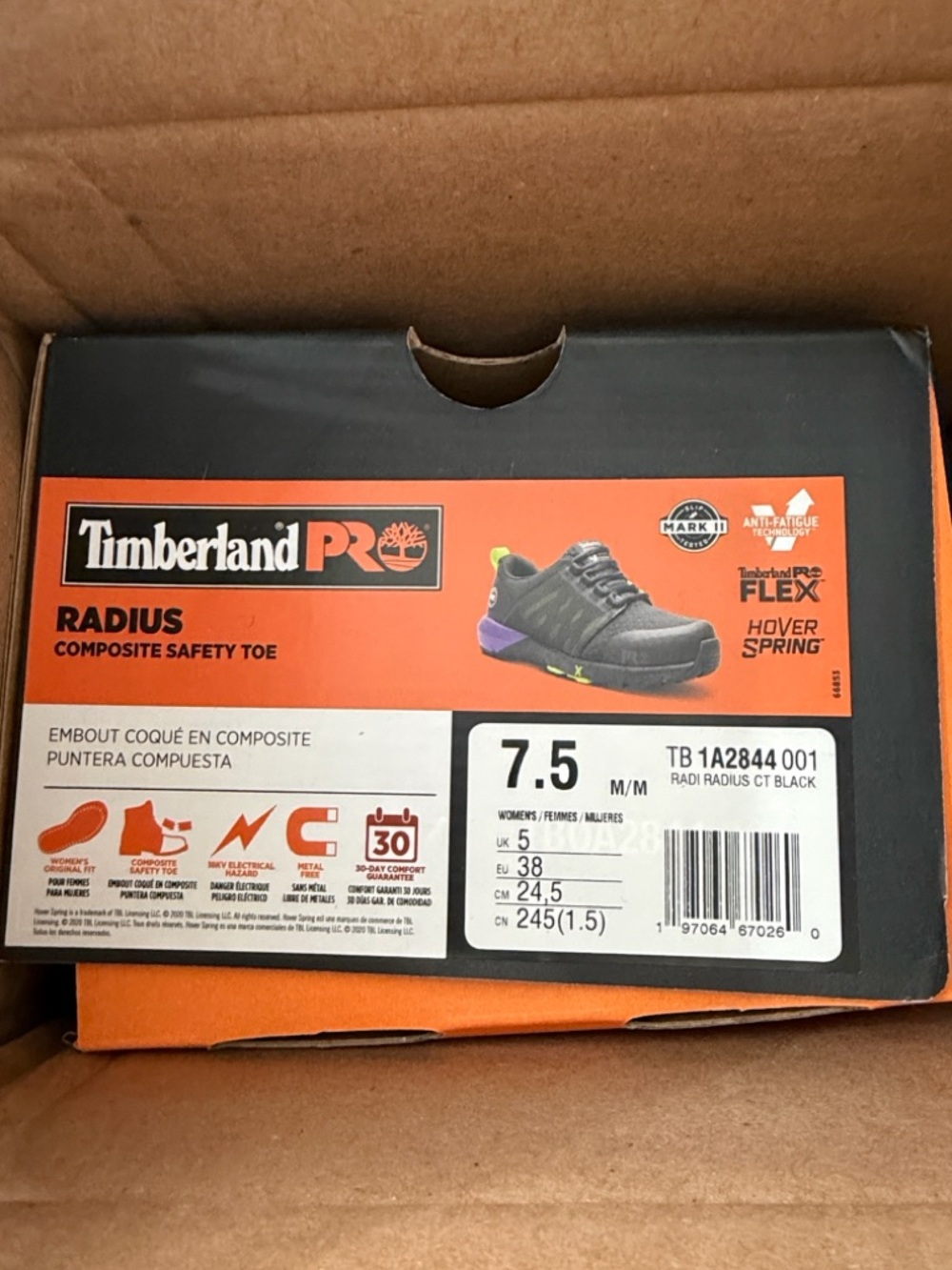 Timberland PRO Black and purple Radius Composite Safety Toe Shoe Box